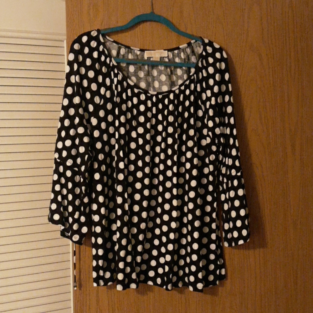 Michael Kors Black and White Polka Dot Flowy Top